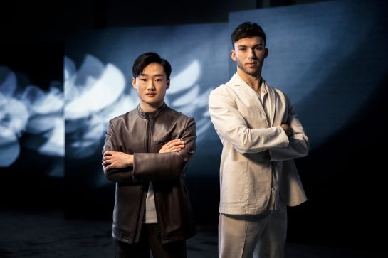 Pierre Gasly and Yuki Tsunoda of Scuderia AlphaTauri posing for a picture in Faenza, Italy on February 14th, 2022 // SI202202140087 // Usage for editorial use only //