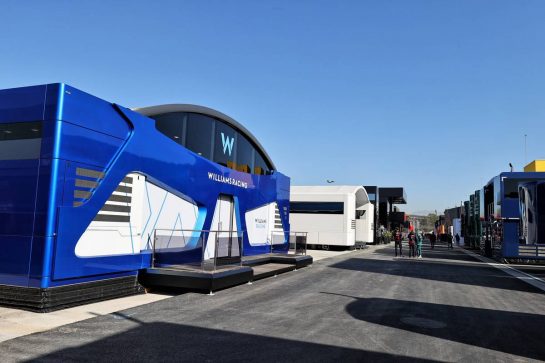 Williams Racing motorhome in the paddock.
23.02.2022. Formula One Testing, Day One, Barcelona, Spain. Wednesday.
- www.xpbimages.com, EMail: requests@xpbimages.com © Copyright: Moy / XPB Images