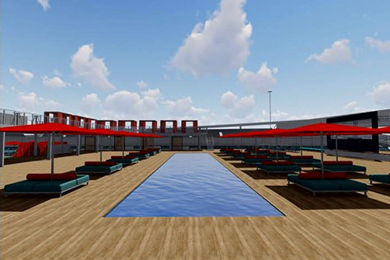 Rendering of the T12 Hard Rock Beach Club at the Miami GP circuit. 