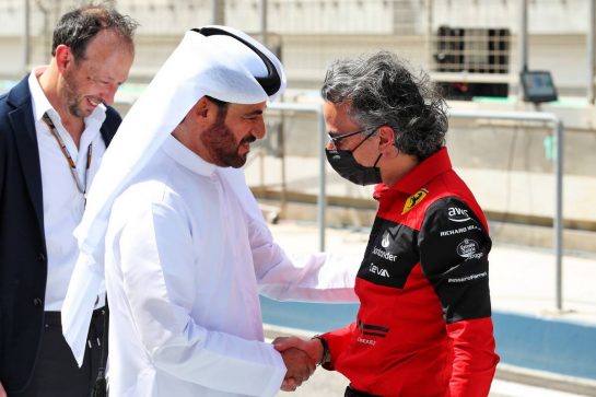 (L to R): Mohammed Bin Sulayem (UAE) FIA President with Laurent Mekies (FRA) Ferrari Sporting Director.
10.03.2022. Formula 1 Testing, Sakhir, Bahrain, Day One.
- www.xpbimages.com, EMail: requests@xpbimages.com © Copyright: Coates / XPB Images