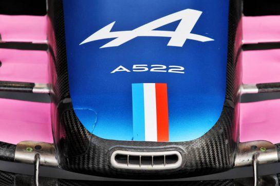 Alpine F1 Team A522 nosecone.
10.03.2022. Formula 1 Testing, Sakhir, Bahrain, Day One.
- www.xpbimages.com, EMail: requests@xpbimages.com © Copyright: Moy / XPB Images