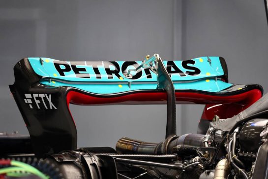 Mercedes AMG F1 W13 rear wing.
24.03.2022. Formula 1 World Championship, Rd 2, Saudi Arabian Grand Prix, Jeddah, Saudi Arabia, Preparation Day.
- www.xpbimages.com, EMail: requests@xpbimages.com © Copyright: Batchelor / XPB Images