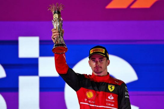 Charles Leclerc (MON) Ferrari celebrates his second position on the podium.
27.03.2022. Formula 1 World Championship, Rd 2, Saudi Arabian Grand Prix, Jeddah, Saudi Arabia, Race Day.
- www.xpbimages.com, EMail: requests@xpbimages.com © Copyright: Batchelor / XPB Images