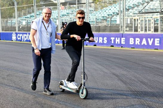 (L to R): Stefano Domenicali (ITA) Formula One President and CEO with George Russell (GBR) Mercedes AMG F1.
06.04.2022. Formula 1 World Championship, Rd 3, Australian Grand Prix, Albert Park, Melbourne, Australia, Preparation Day.
- www.xpbimages.com, EMail: requests@xpbimages.com © Copyright: Batchelor / XPB Images