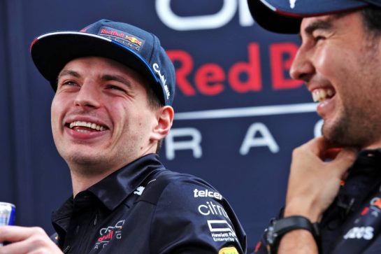 Max Verstappen (NLD) Red Bull Racing with Sergio Perez (MEX) Red Bull Racing.
07.04.2022. Formula 1 World Championship, Rd 3, Australian Grand Prix, Albert Park, Melbourne, Australia, Preparation Day.
- www.xpbimages.com, EMail: requests@xpbimages.com © Copyright: Coates / XPB Images