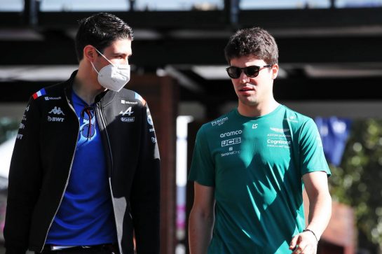 (L to R): Esteban Ocon (FRA) Alpine F1 Team with Lance Stroll (CDN) Aston Martin F1 Team.
08.04.2022. Formula 1 World Championship, Rd 3, Australian Grand Prix, Albert Park, Melbourne, Australia, Practice Day.
- www.xpbimages.com, EMail: requests@xpbimages.com © Copyright: Coates / XPB Images