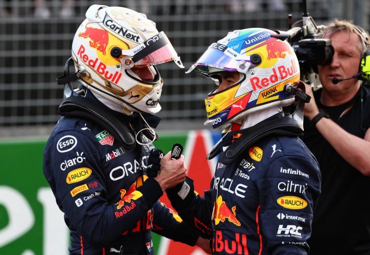 2nd for Max Verstappen (NLD) Red Bull Racing RB18 and 3rd for Sergio Perez (MEX) Red Bull Racing. 09.04.2022. Formula 1 World Championship, Rd 3, Australian Grand Prix, Albert Park, Melbourne