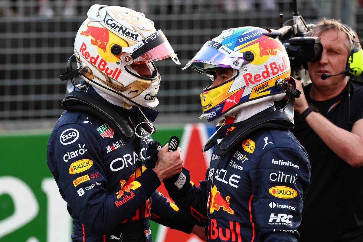 2nd for Max Verstappen (NLD) Red Bull Racing RB18 and 3rd for Sergio Perez (MEX) Red Bull Racing. 09.04.2022. Formula 1 World Championship, Rd 3, Australian Grand Prix, Albert Park, Melbourne