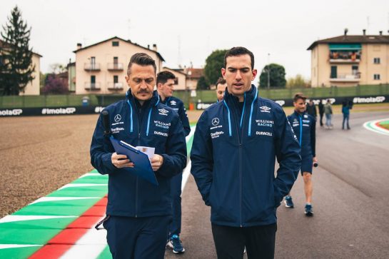 Nicholas Latifi (CDN) Williams Racing walks the circuit with Gaetan Jego, Williams Racing Race Engineer.
21.04.2022. Formula 1 World Championship, Rd 4, Emilia Romagna Grand Prix, Imola, Italy, Preparation Day.
- www.xpbimages.com, EMail: requests@xpbimages.com © Copyright: Bearne / XPB Images