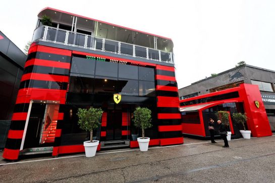Ferrari motorhome in the paddock.
21.04.2022. Formula 1 World Championship, Rd 4, Emilia Romagna Grand Prix, Imola, Italy, Preparation Day.
- www.xpbimages.com, EMail: requests@xpbimages.com © Copyright: Batchelor / XPB Images