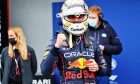 Max Verstappen (NLD) Red Bull Racing celebrates his pole position in qualifying parc ferme. 22.04.2022. Formula 1 World Championship, Rd 4, Emilia Romagna Grand Prix, Imola, Italy, Qualifying