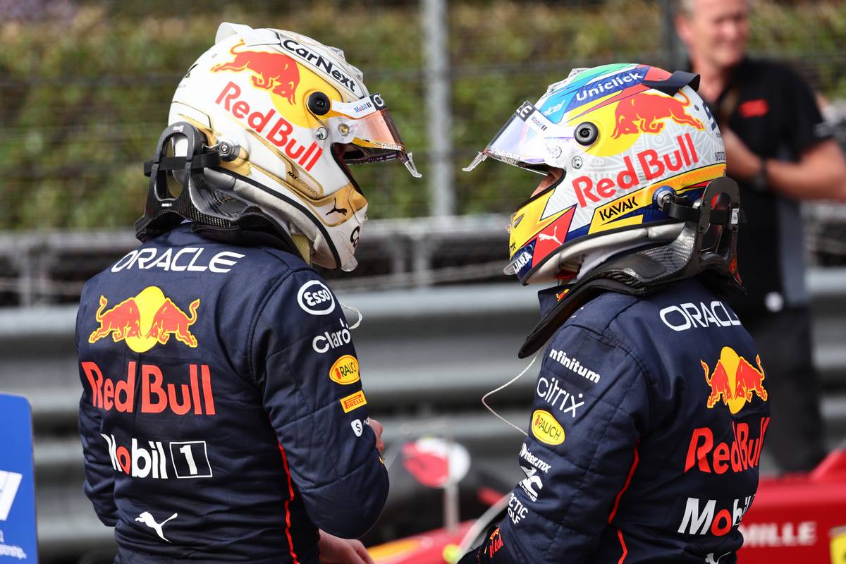 Max Verstappen (NLD) Red Bull Racing RB18 and Sergio Perez (MEX) Red Bull Racing RB18. 23.04.2022. Formula 1 World Championship, Rd 4, Emilia Romagna Grand Prix, Imola, Italy, Sprint