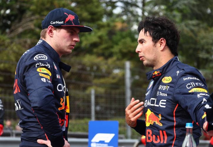 Max Verstappen (NLD) Red Bull Racing RB18 and Sergio Perez (MEX) Red Bull Racing RB18. 23.04.2022. Formula 1 World Championship, Rd 4, Emilia Romagna Grand Prix, Imola
