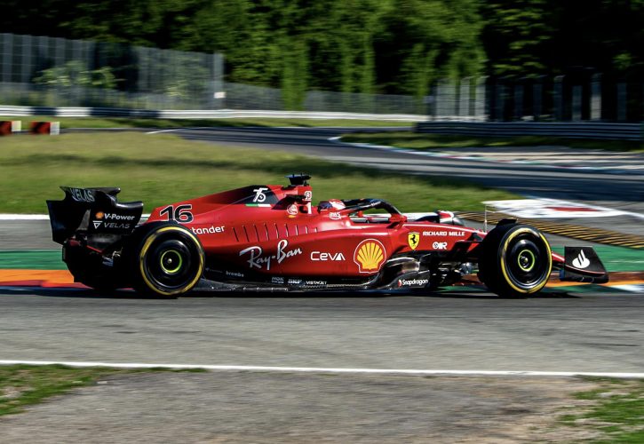 An image of the F1-75 during a filming day at Monza on May 13, 2022, shared by Ferrari.