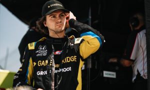 Andretti Autosport's Colton Herta on the pit wall at Indianapolis Motor Speedway