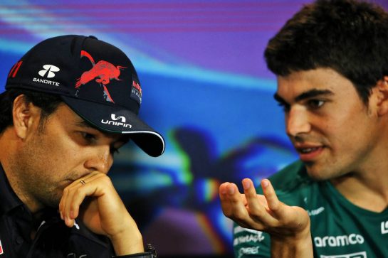 (L to R): Sergio Perez (MEX) Red Bull Racing with Lance Stroll (CDN) Aston Martin F1 Team in the FIA Press Conference.
06.05.2022. Formula 1 World Championship, Rd 5, Miami Grand Prix, Miami, Florida, USA, Practice Day.
- www.xpbimages.com, EMail: requests@xpbimages.com © Copyright: Rew / XPB Images