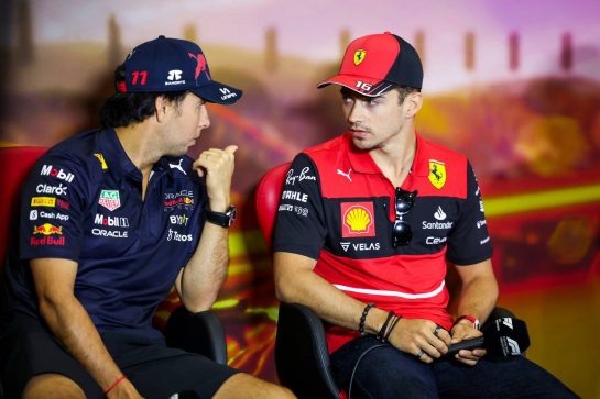 (L to R): Sergio Perez (MEX) Red Bull Racing and Charles Leclerc (MON) Ferrari in the FIA Press Conference.
20.05.2022 Formula 1 World Championship, Rd 6, Spanish Grand Prix, Barcelona, Spain, Practice Day.
- www.xpbimages.com, EMail: requests@xpbimages.com © Copyright: XPB Images