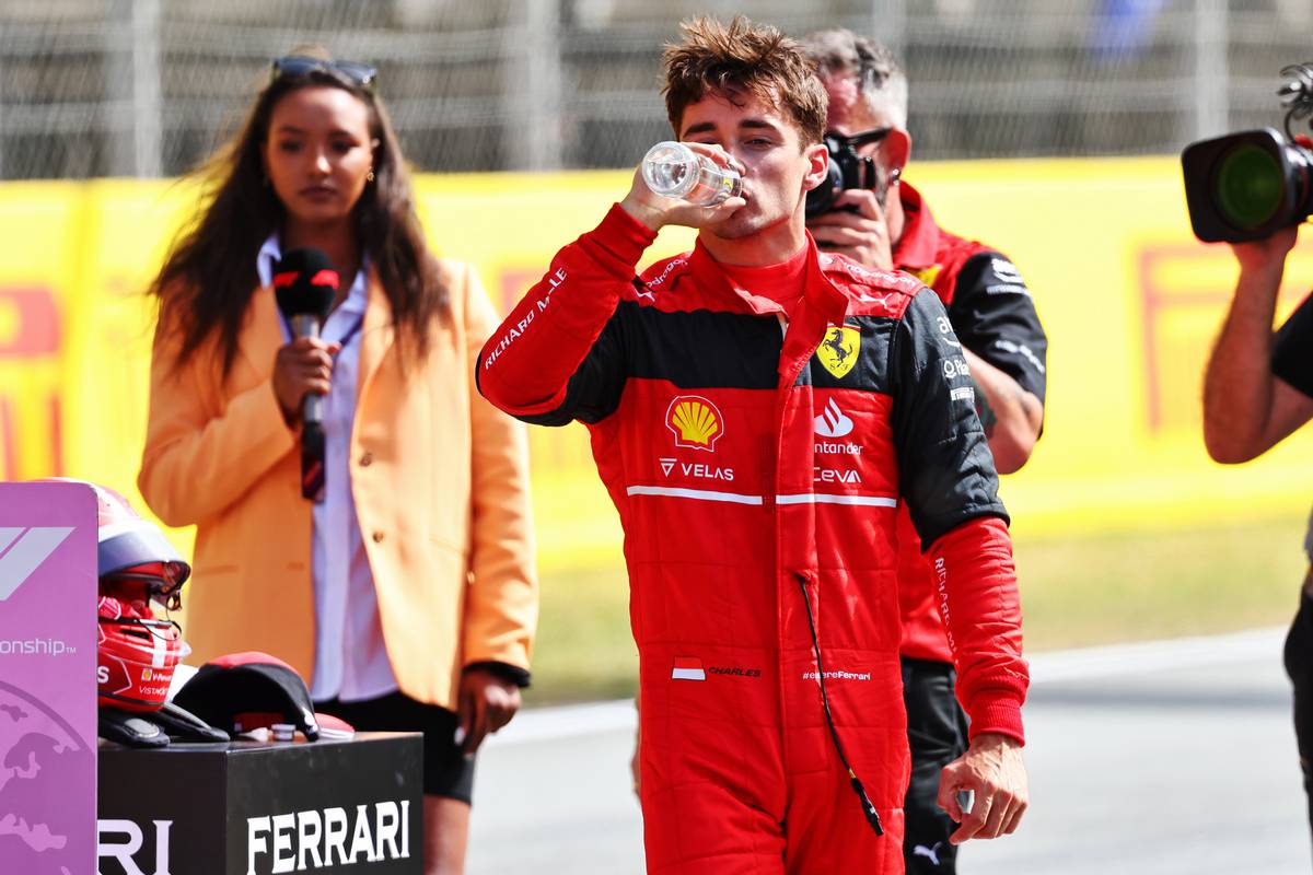 Pole sitter Charles Leclerc (MON) Ferrari in qualifying parc ferme. 21.05.2022. Formula 1 World Championship, Rd 6, Spanish Grand Prix, Barcelona, Spain, Qualifying