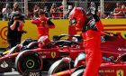 Carlos Sainz Jr (ESP) Ferrari F1-75 celebrates his third position in qualifying parc ferme. 21.05.2022. Formula 1 World Championship, Rd 6, Spanish Grand Prix, Barcelona, Spain, Qualifying