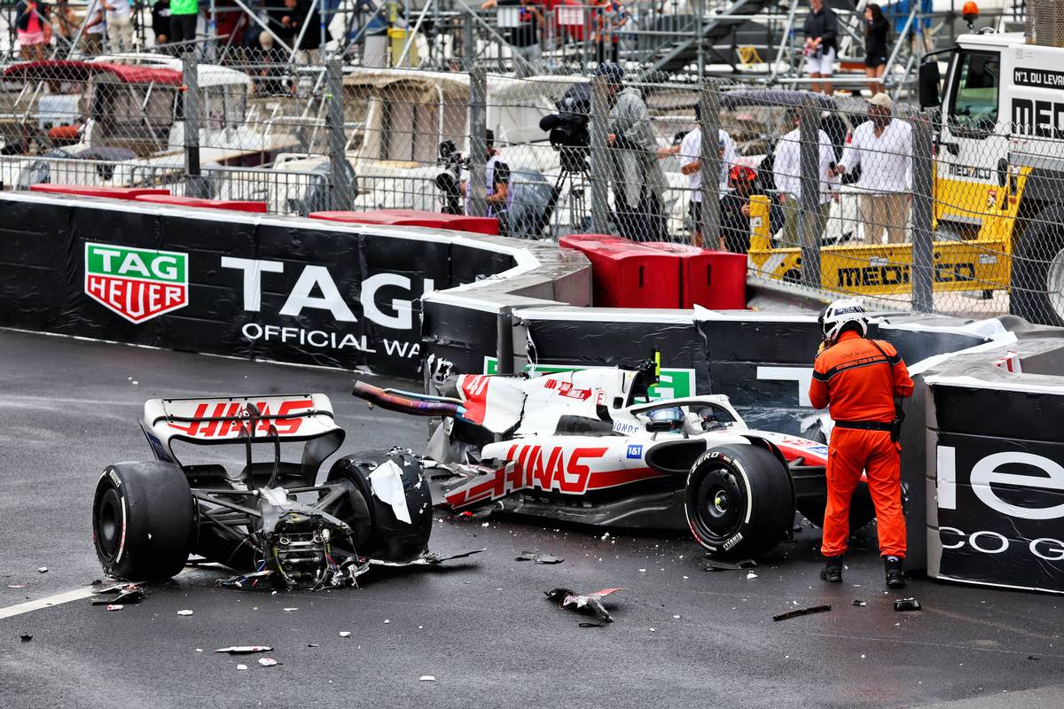 Mick Schumacher (GER) Haas VF-22 crashed out of the race. 29.05.2022. Formula 1 World Championship, Rd 7, Monaco Grand Prix, Monte Carlo, Monaco, Race