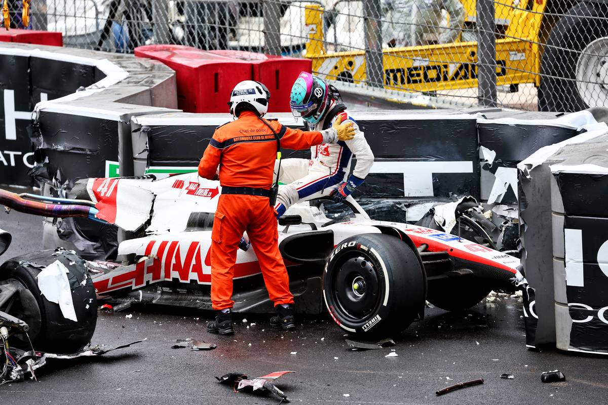 Mick Schumacher (GER) Haas VF-22 crashed out of the race. 29.05.2022. Formula 1 World Championship, Rd 7, Monaco Grand Prix, Monte Carlo, Monaco, Race