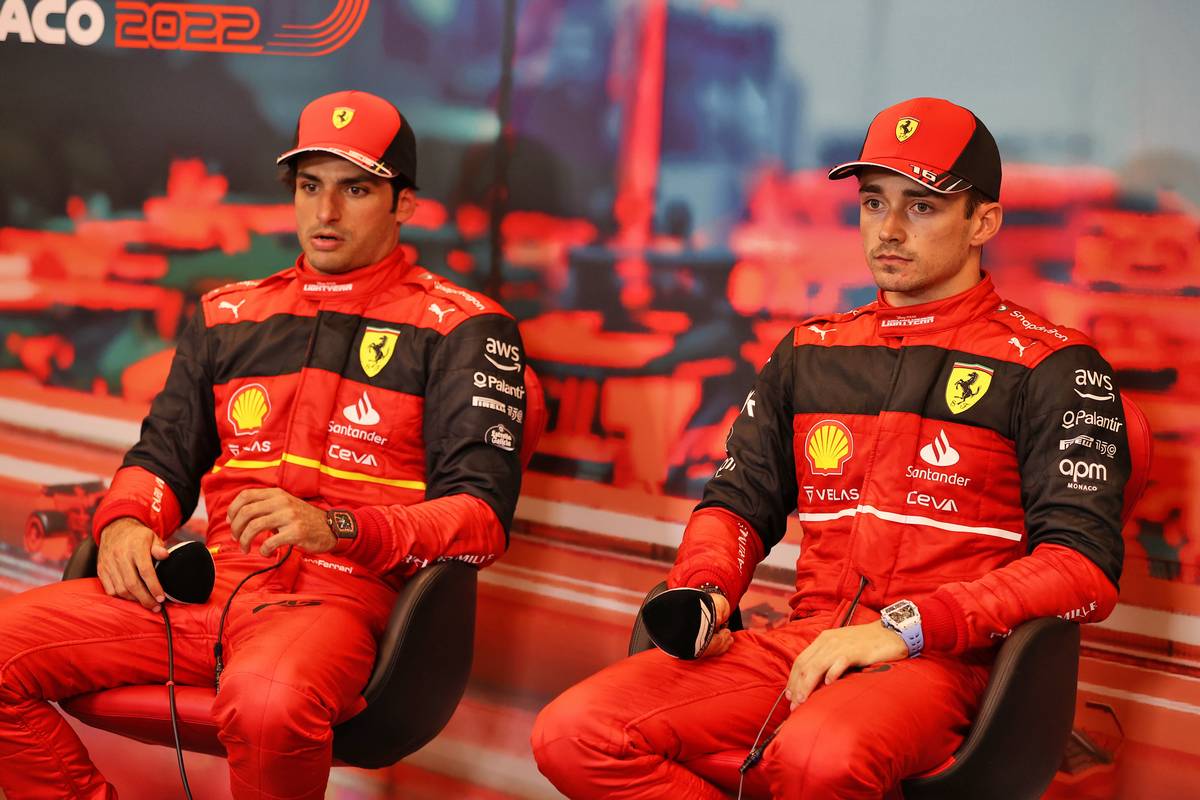 Carlos Sainz Jr (ESP) Ferrari and Charles Leclerc (MON) Ferrari in the post qualifying FIA Press Conference. 28.05.2022. Formula 1 World Championship, Rd 7, Monaco