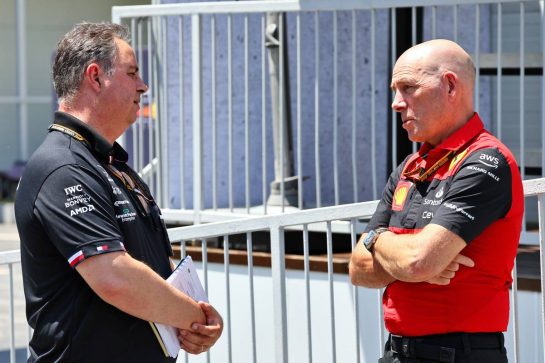 (L to R): Ron Meadows (GBR) Mercedes GP Team Manager with Jock Clear (GBR) Ferrari Engineering Director.
09.06.2022. Formula 1 World Championship, Rd 8, Azerbaijan Grand Prix, Baku Street Circuit, Azerbaijan, Preparation Day.
- www.xpbimages.com, EMail: requests@xpbimages.com © Copyright: Batchelor / XPB Images