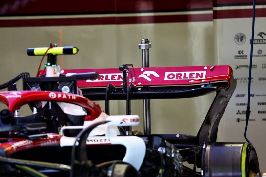 Alfa Romeo F1 Team C42 rear wing.
09.06.2022. Formula 1 World Championship, Rd 8, Azerbaijan Grand Prix, Baku Street Circuit, Azerbaijan, Preparation Day.
- www.xpbimages.com, EMail: requests@xpbimages.com © Copyright: Batchelor / XPB Images
