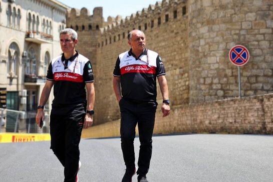 Frederic Vasseur (FRA) Alfa Romeo F1 Team Team Principal (Right).09.06.2022. Formula 1 World Championship, Rd 8, Azerbaijan Grand Prix, Baku Street Circuit, Azerbaijan, Preparation Day.
- www.xpbimages.com, EMail: requests@xpbimages.com © Copyright: Bearne / XPB Images