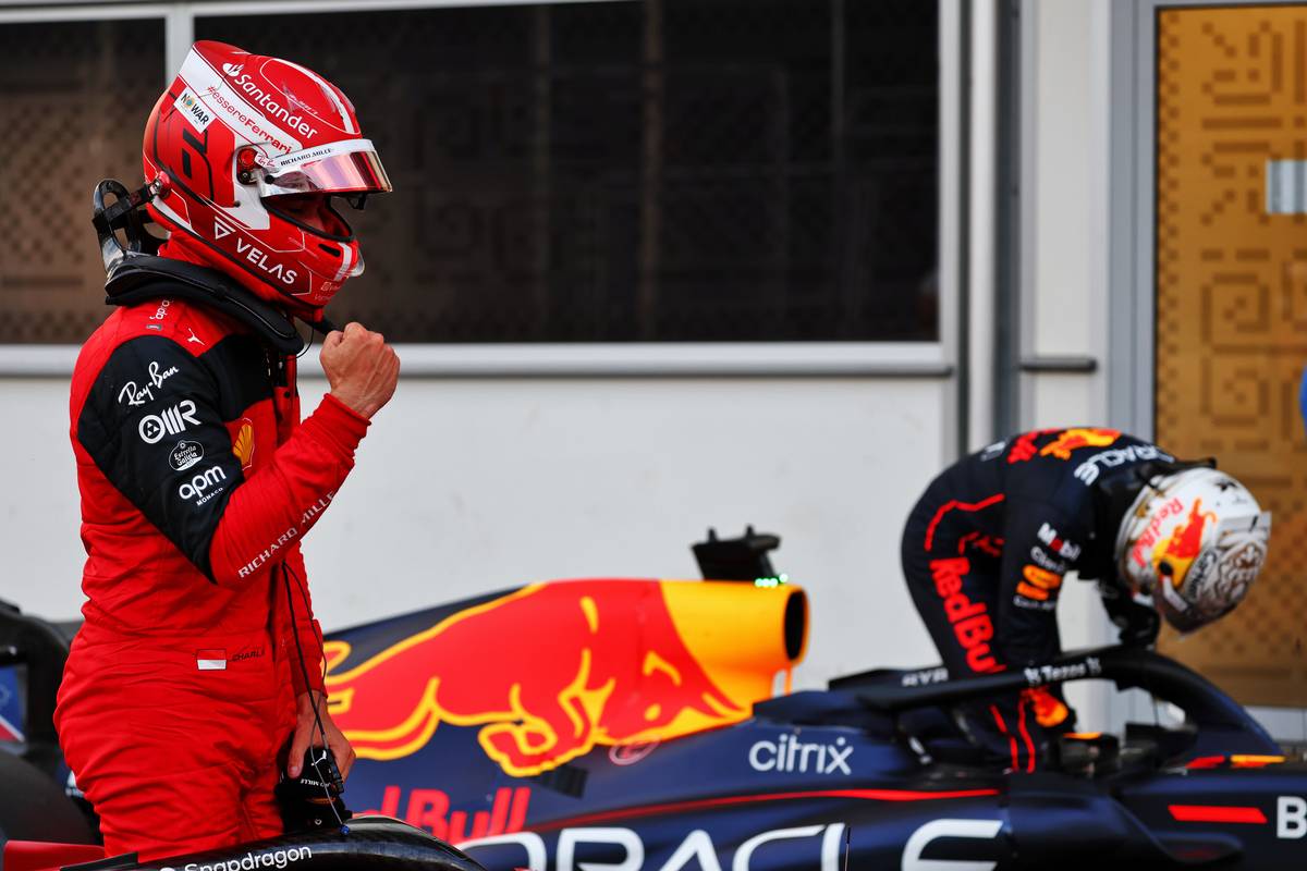 Charles Leclerc (MON) Ferrari celebrates his pole position in qualifying parc ferme. 11.06.2022. Formula 1 World Championship, Rd 8, Azerbaijan Grand Prix, Baku