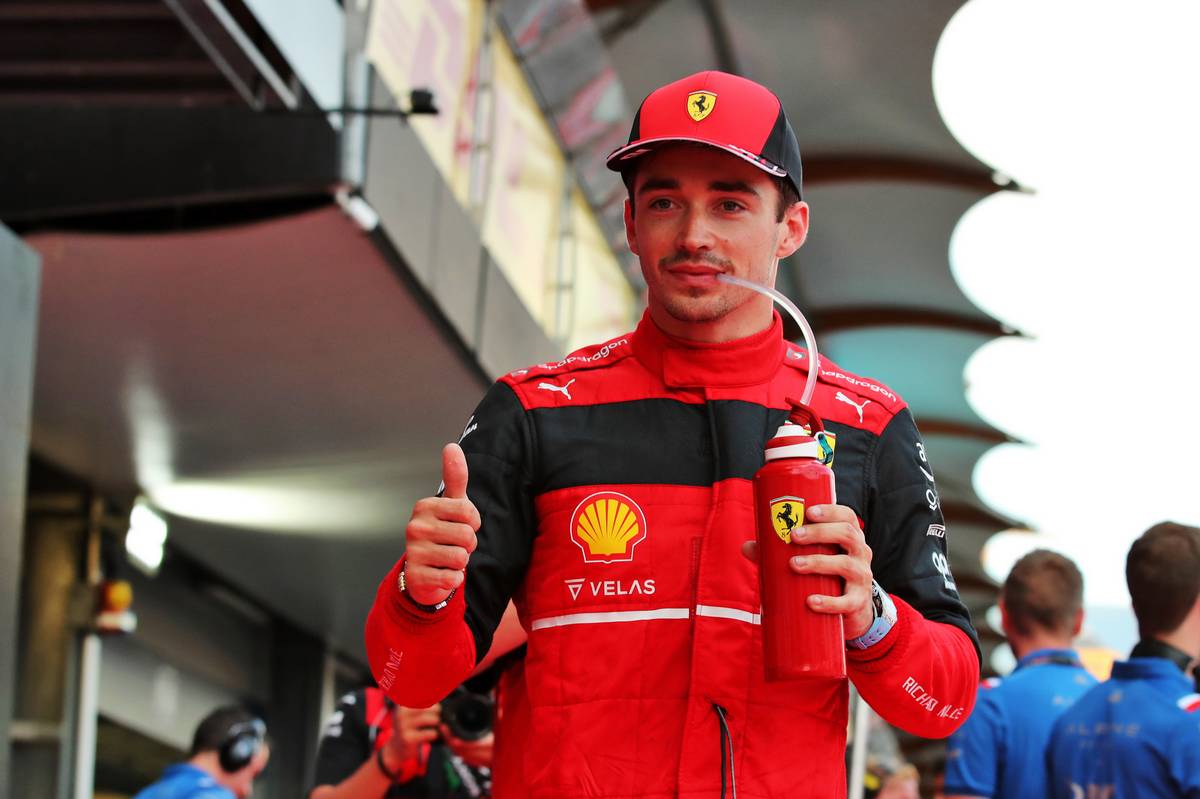 Charles Leclerc (MON) Ferrari celebrates his pole position in qualifying parc ferme. 11.06.2022. Formula 1 World Championship, Rd 8, Azerbaijan Grand Prix, Baku