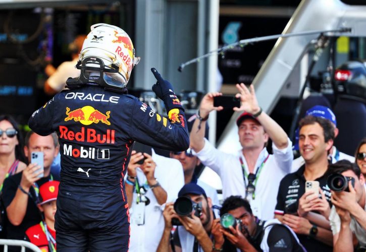 Race winner Max Verstappen (NLD) Red Bull Racing celebrates in parc ferme. 12.06.2022. Formula 1 World Championship, Rd 8, Azerbaijan Grand Prix, Baku