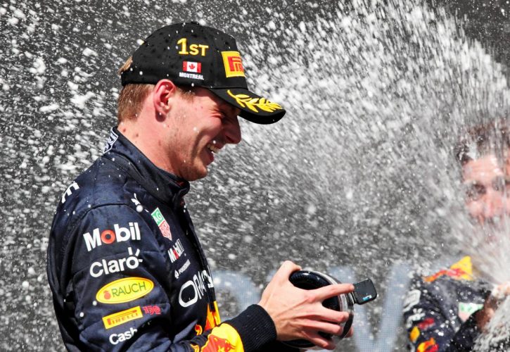 Race winner Max Verstappen (NLD) Red Bull Racing celebrates on the podium. 19.06.2022. Formula 1 World Championship, Rd 9, Canadian Grand Prix, Montreal, Canada, Race