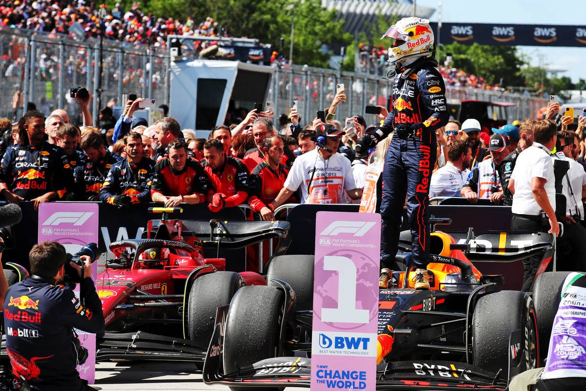 Race winner Max Verstappen (NLD) Red Bull Racing RB18 celebrates in parc ferme. 19.06.2022. Formula 1 World Championship, Rd 9, Canadian Grand Prix, Montreal, Canada, Race