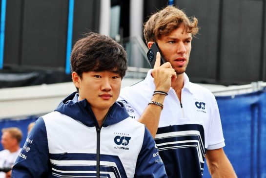 (L to R): Yuki Tsunoda (JPN) AlphaTauri and team mate Pierre Gasly (FRA) AlphaTauri.
07.07.2022. Formula 1 World Championship, Rd 11, Austrian Grand Prix, Spielberg, Austria, Preparation Day.
- www.xpbimages.com, EMail: requests@xpbimages.com © Copyright: Batchelor / XPB Images