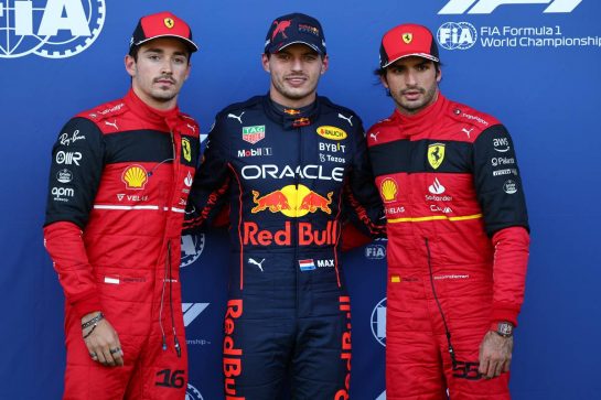 Pole for Max Verstappen (NLD) Red Bull Racing RB18, 2nd for Charles Leclerc (MON) Ferrari F1-75 and 3rd for Carlos Sainz Jr (ESP) Ferrari.
08.07.2022. Formula 1 World Championship, Rd 11, Austrian Grand Prix, Spielberg, Austria, Qualifying Day.
- www.xpbimages.com, EMail: requests@xpbimages.com © Copyright: Batchelor / XPB Images