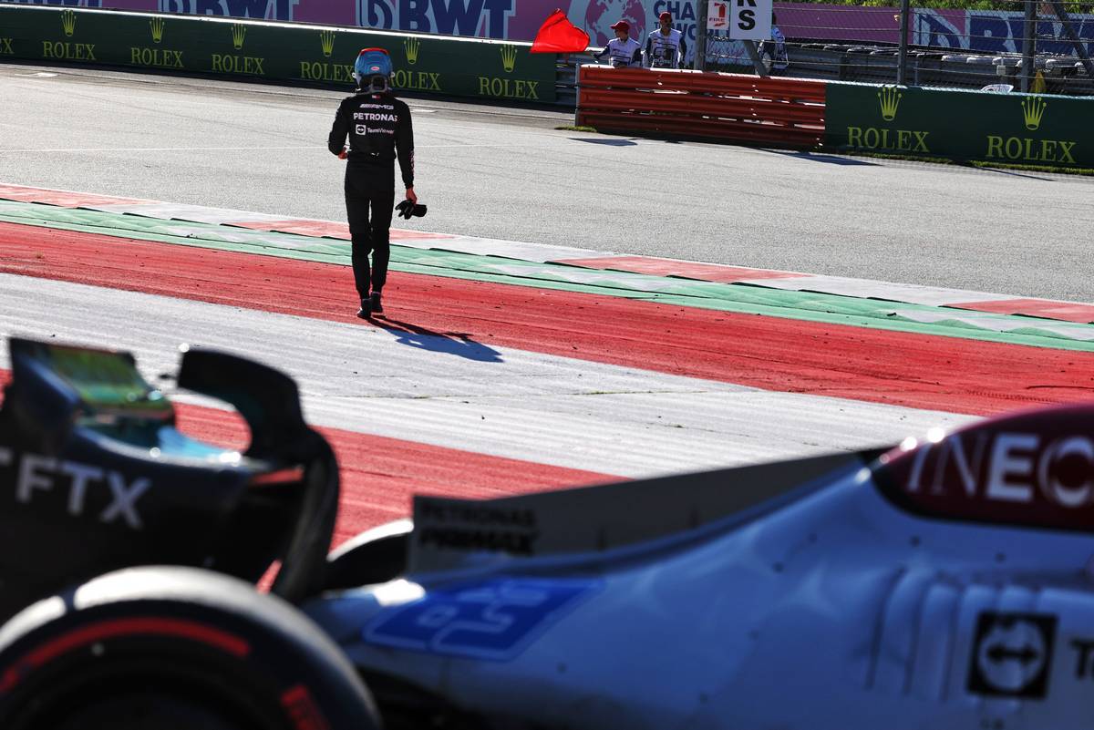 George Russell (GBR) Mercedes AMG F1 W13 crashed out of qualifying. 08.07.2022. Formula 1 World Championship, Rd 11, Austrian Grand Prix, Spielberg, Austria, Qualifying