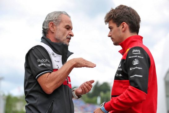 (L to R): Beat Zehnder (SUI) Alfa Romeo F1 Team Manager with Charles Leclerc (MON) Ferrari.
09.07.2022. Formula 1 World Championship, Rd 11, Austrian Grand Prix, Spielberg, Austria, Sprint Day.
- www.xpbimages.com, EMail: requests@xpbimages.com © Copyright: Coates / XPB Images