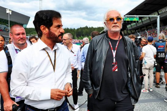 (L to R): Mohammed Bin Sulayem (UAE) FIA President with Flavio Briatore (ITA) on the grid.
09.07.2022. Formula 1 World Championship, Rd 11, Austrian Grand Prix, Spielberg, Austria, Sprint Day.
- www.xpbimages.com, EMail: requests@xpbimages.com © Copyright: Batchelor / XPB Images