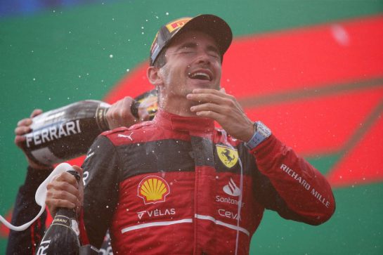 Race winner Charles Leclerc (MON) Ferrari celebrates on the podium.
10.07.2022. Formula 1 World Championship, Rd 11, Austrian Grand Prix, Spielberg, Austria, Race Day.
- www.xpbimages.com, EMail: requests@xpbimages.com © Copyright: Coates / XPB Images