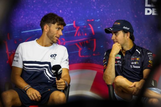 (L to R): Pierre Gasly (FRA) AlphaTauri and Sergio Perez (MEX) Red Bull Racing in the FIA Press Conference.
21.07.2022. Formula 1 World Championship, Rd 12, French Grand Prix, Paul Ricard, France, Preparation Day.
- www.xpbimages.com, EMail: requests@xpbimages.com © Copyright: XPB Images