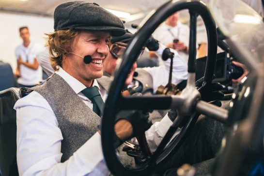Sebastian Vettel (GER) Aston Martin F1 Team with Johnny Herbert (GBR) Sky Sports F1 Presenter in the 1922 Aston Martin 'Green Pea'.
21.07.2022. Formula 1 World Championship, Rd 12, French Grand Prix, Paul Ricard, France, Preparation Day.
- www.xpbimages.com, EMail: requests@xpbimages.com © Copyright: Bearne / XPB Images