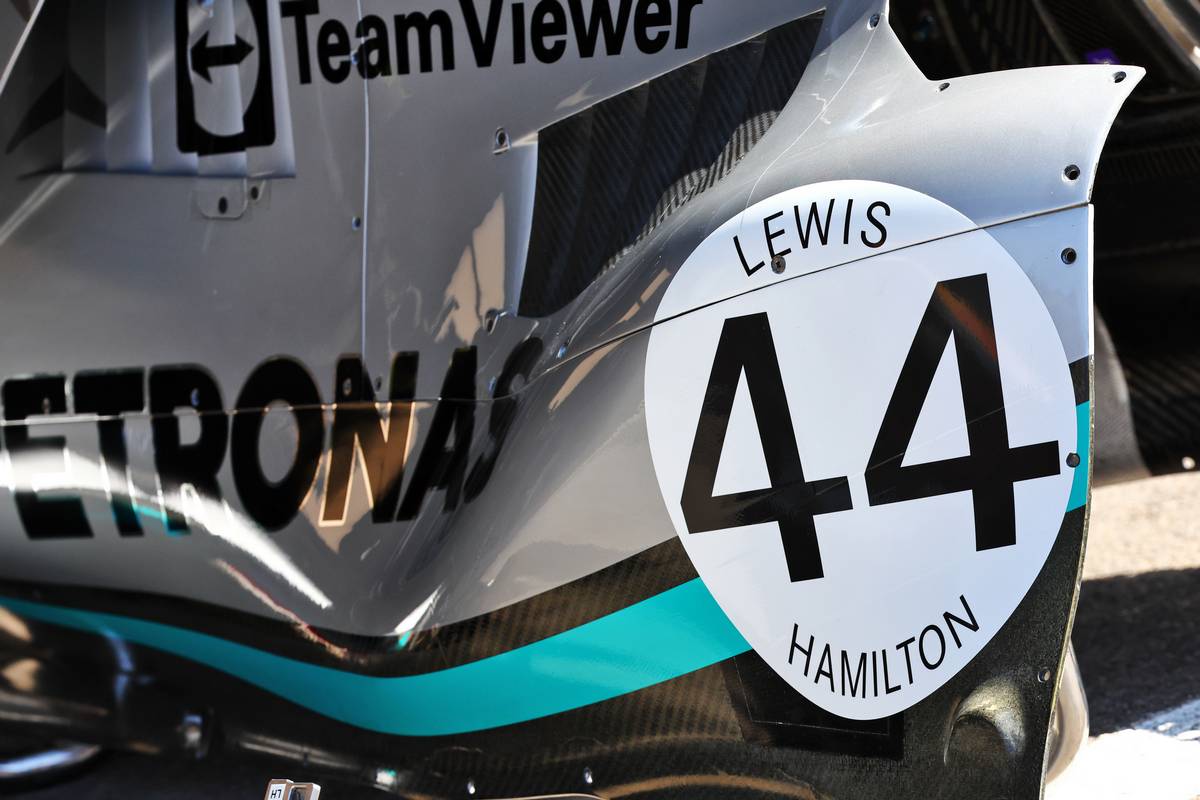 Lewis Hamilton (GBR) Mercedes AMG F1 W13 sidepod and engine cover - retro number. 25.08.2022. Formula 1 World Championship, Rd 14, Belgian Grand Prix, Spa Francorchamps, Belgium, Prep