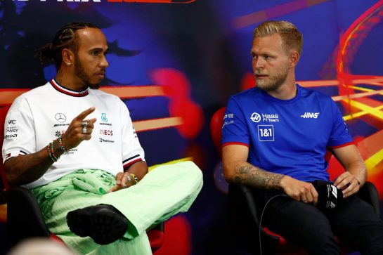 (L to R): Lewis Hamilton (GBR) Mercedes AMG F1 and Kevin Magnussen (DEN) Haas F1 Team in the FIA Press Conference.
25.08.2022. Formula 1 World Championship, Rd 14, Belgian Grand Prix, Spa Francorchamps, Belgium, Preparation Day.
- www.xpbimages.com, EMail: requests@xpbimages.com © Copyright: XPB Images