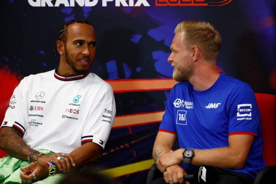 (L to R): Lewis Hamilton (GBR) Mercedes AMG F1 and Kevin Magnussen (DEN) Haas F1 Team in the FIA Press Conference.
25.08.2022. Formula 1 World Championship, Rd 14, Belgian Grand Prix, Spa Francorchamps, Belgium, Preparation Day.
- www.xpbimages.com, EMail: requests@xpbimages.com © Copyright: XPB Images
