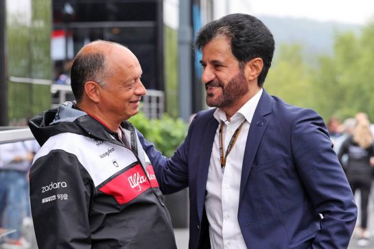 (L to R): Frederic Vasseur (FRA) Alfa Romeo F1 Team Team Principal with Mohammed Bin Sulayem (UAE) FIA President.
26.08.2022. Formula 1 World Championship, Rd 14, Belgian Grand Prix, Spa Francorchamps, Belgium, Practice Day.
- www.xpbimages.com, EMail: requests@xpbimages.com © Copyright: Moy / XPB Images