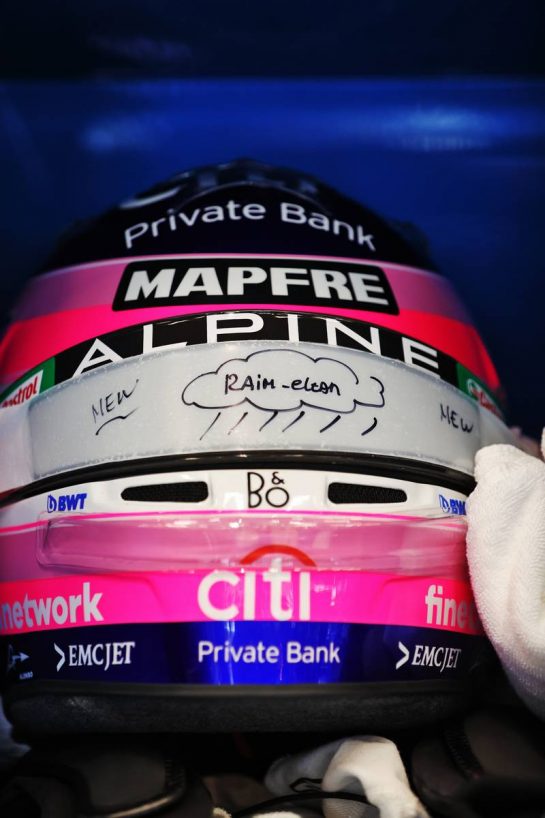 The helmet of Fernando Alonso (ESP) Alpine F1 Team.
26.08.2022. Formula 1 World Championship, Rd 14, Belgian Grand Prix, Spa Francorchamps, Belgium, Practice Day.
- www.xpbimages.com, EMail: requests@xpbimages.com © Copyright: Moy / XPB Images