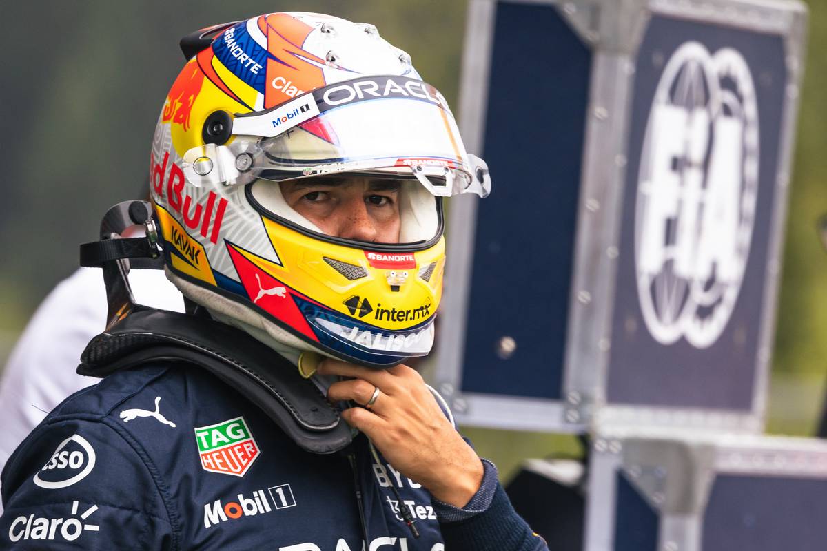 Sergio Perez (MEX) Red Bull Racing in qualifying parc ferme. 27.08.2022. Formula 1 World Championship, Rd 14, Belgian Grand Prix, Spa Francorchamps, Belgium, Qualifying