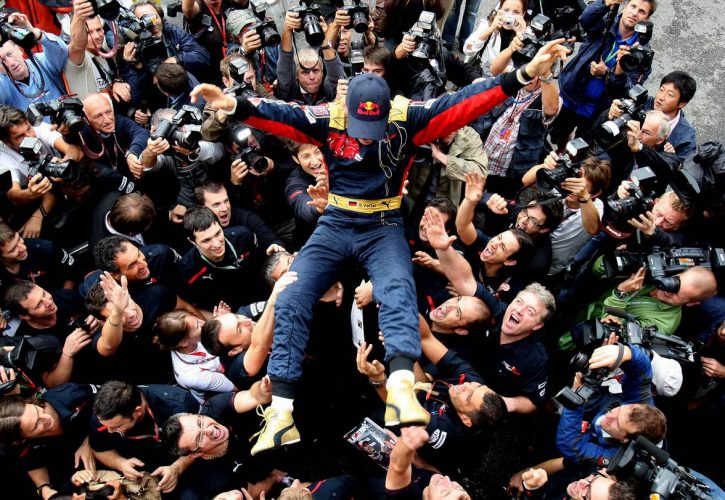 14.09.2008 Monza, Italy, Sebastian Vettel (GER), Scuderia Toro Rosso, celebrations - Formula 1 World Championship, Rd 14, Italian Grand Prix, Sunday