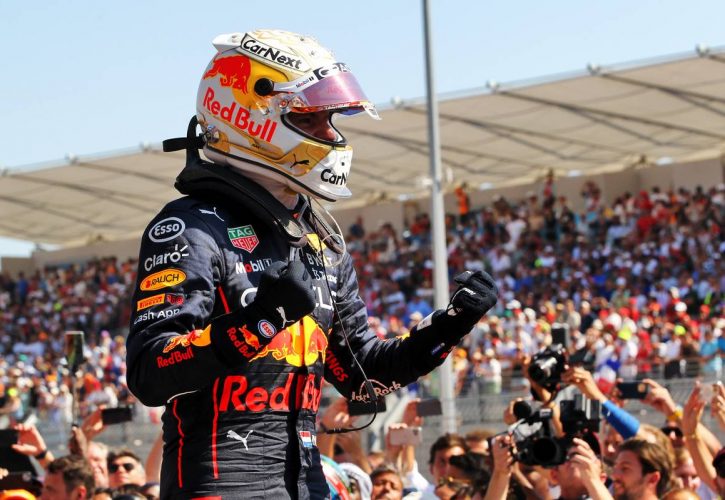 Race winner Max Verstappen (NLD) Red Bull Racing celebrates in parc ferme. 24.07.2022. Formula 1 World Championship, Rd 12, French Grand Prix, Paul Ricard, France, Race